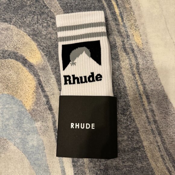 Rhude Other - Rhude Black and Gray Mountain Logo White Socks